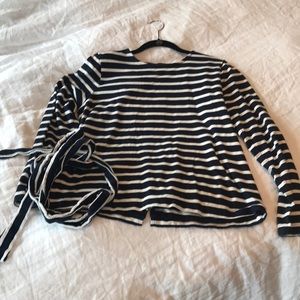Sz L J Crew T with criss-cross open back/tie waist